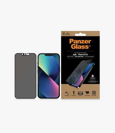 PanzerGlass - Geam Securizat Case Friendly Privacy AB pentru iPhone 13, 13 Pro, 14 & 16e, negru