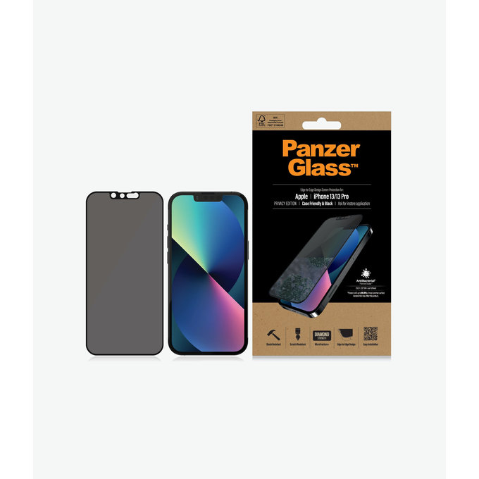 PanzerGlass - Geam Securizat Case Friendly Privacy AB pentru iPhone 13, 13 Pro, 14 & 16e, negru