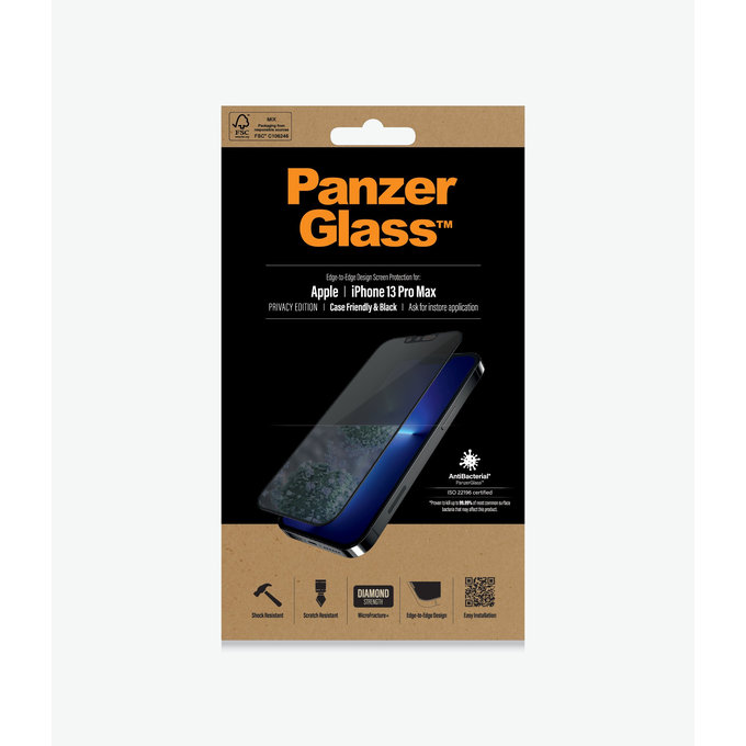 PanzerGlass - Geam Securizat Case Friendly Privacy AB pentru iPhone 13 Pro Max & 14 Plus, negru