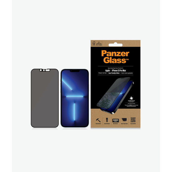 PanzerGlass - Geam Securizat Case Friendly Privacy AB pentru iPhone 13 Pro Max & 14 Plus, negru