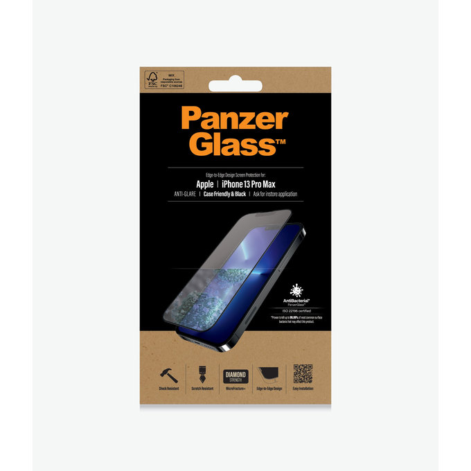 PanzerGlass - Geam Securizat Case Friendly Anti-Glare AB pentru iPhone 13 Pro Max & 14 Plus, negru