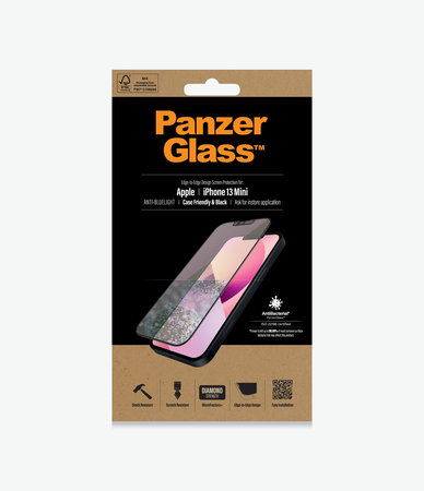 PanzerGlass - Geam Securizat Case Friendly Anti-Bluelight AB pentru iPhone 13 mini, negru