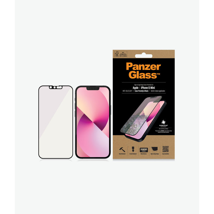 PanzerGlass - Geam Securizat Case Friendly Anti-Bluelight AB pentru iPhone 13 mini, negru