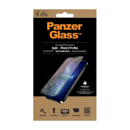 PanzerGlass - Geam Securizat Case Friendly Anti-Bluelight AB pentru iPhone 13 Pro Max & 14 Plus, negru