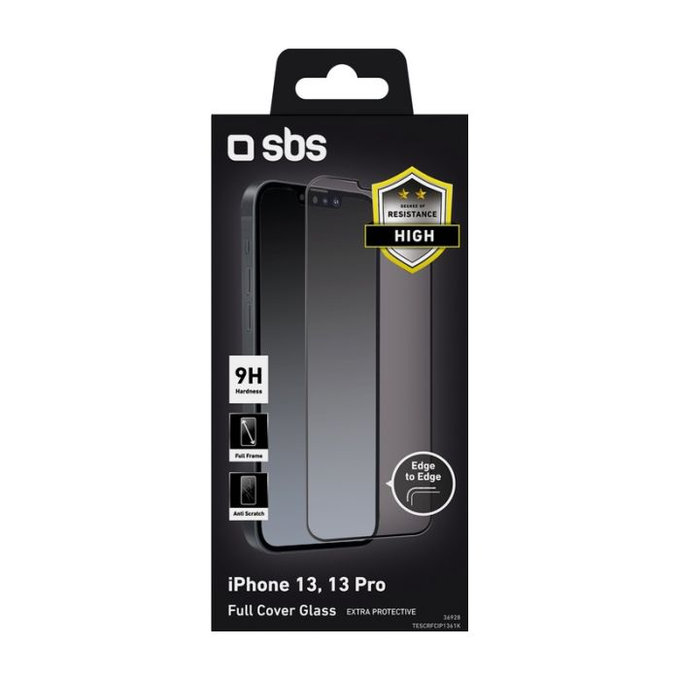 SBS - Geam Securizat Full Cover pentru iPhone 13, 13 Pro, 14 & 16e, negru