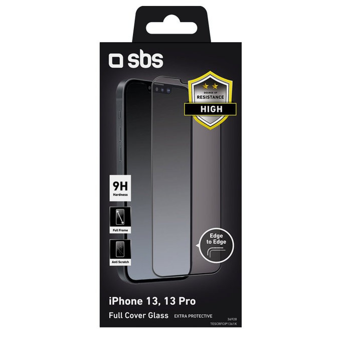 SBS - Geam Securizat Full Cover pentru iPhone 13, 13 Pro, 14 & 16e, negru