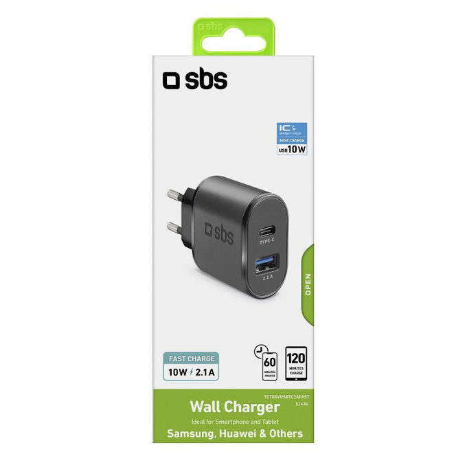 SBS - 10W Adaptor de încărcare USB, USB-C, negru