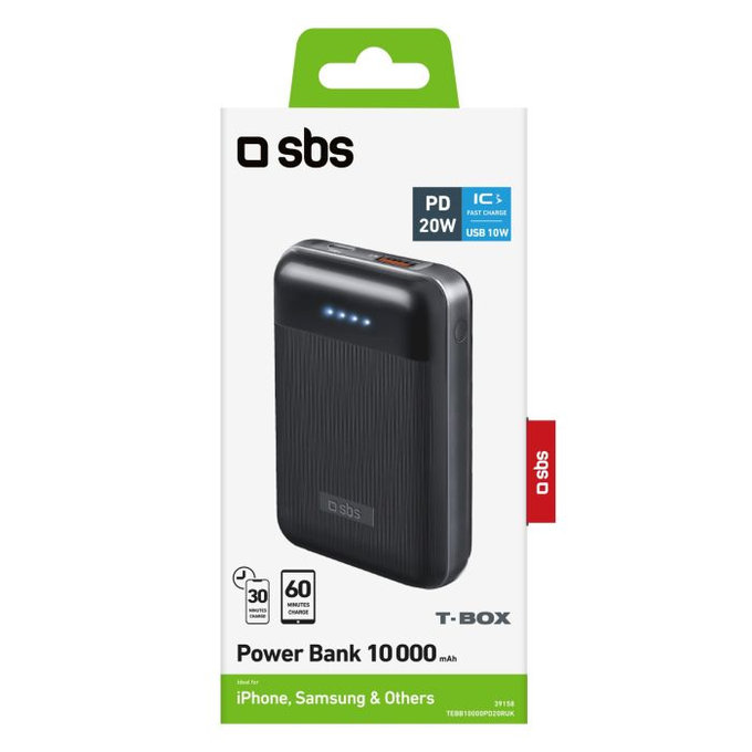 SBS - PowerBank 10 000 mAh - USB, USB-C, negru