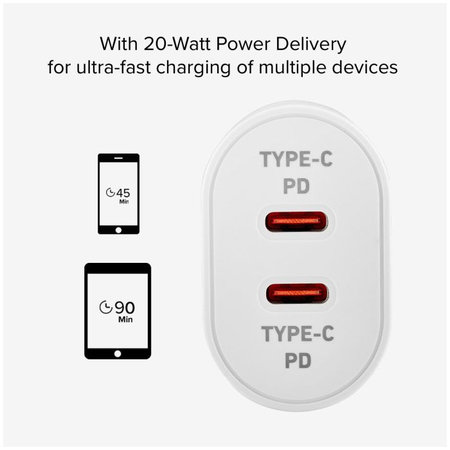 SBS - 20W Adaptor de încărcare 2x USB-C Power Delivery, alb