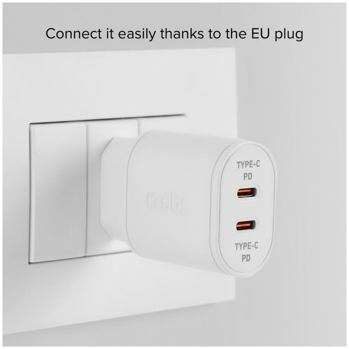 SBS - 20W Adaptor de încărcare 2x USB-C Power Delivery, alb