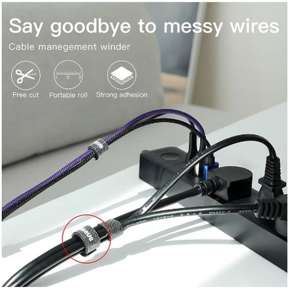 Baseus - Organizator de cabluri - Bandă pentru cabluri (3m), ro?u