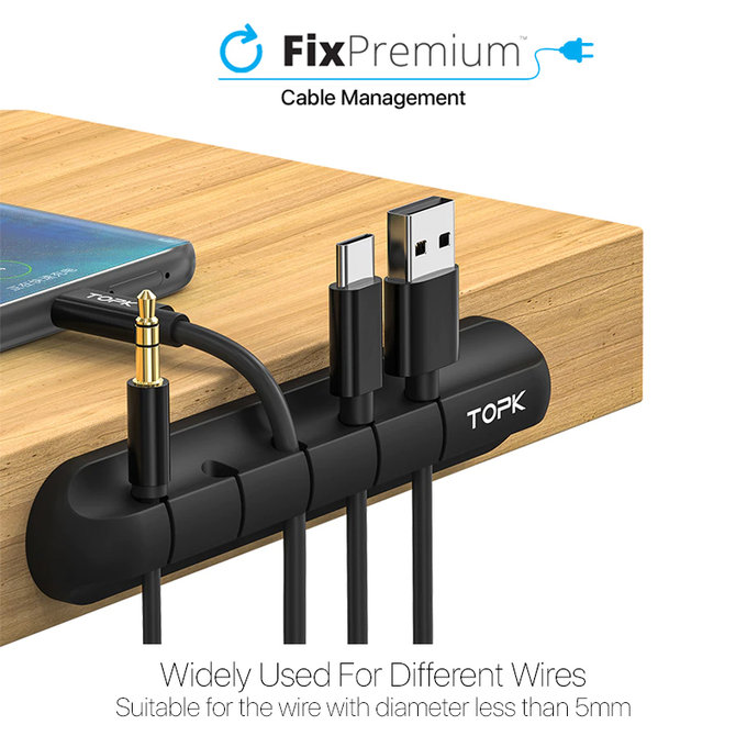 TOPK - Organizator de cabluri - Suport pentru 7 cabluri, negru