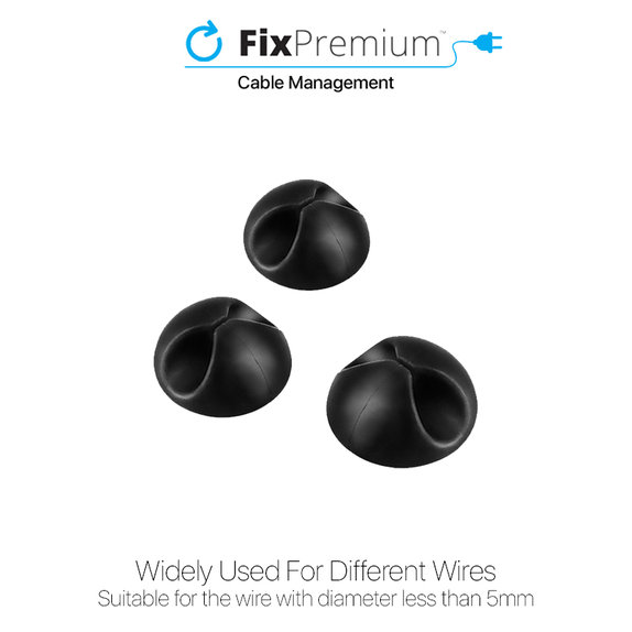 FixPremium - Organizator de cabluri - Suport pentru cabluri - Set de 3, negru