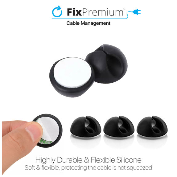 FixPremium - Organizator de cabluri - Suport pentru cabluri - Set de 3, negru