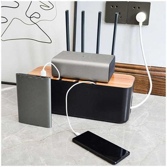 FixPremium - Organizator de cabluri - Cutie de cabluri, negru