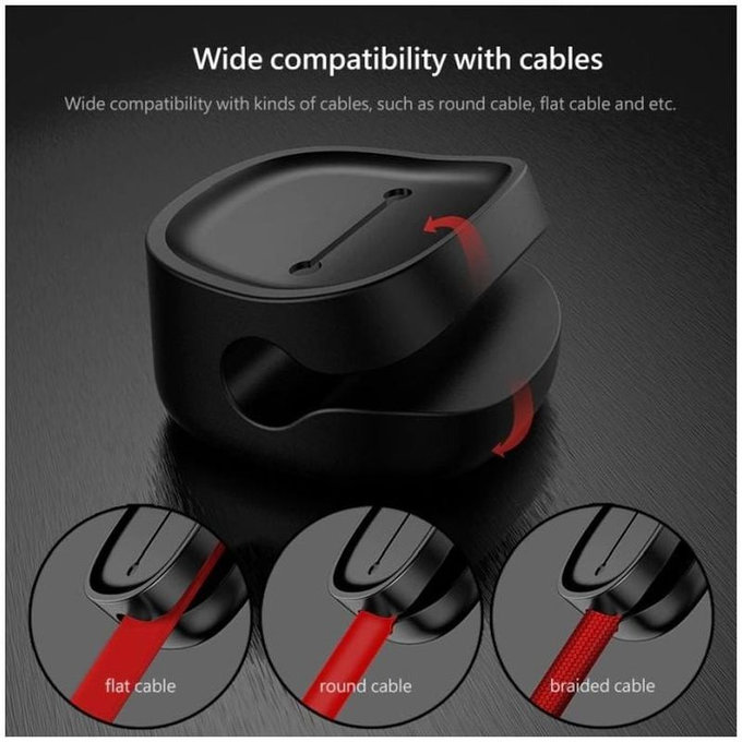 Baseus - Organizator de cabluri - Suport pentru 3 cabluri, negru