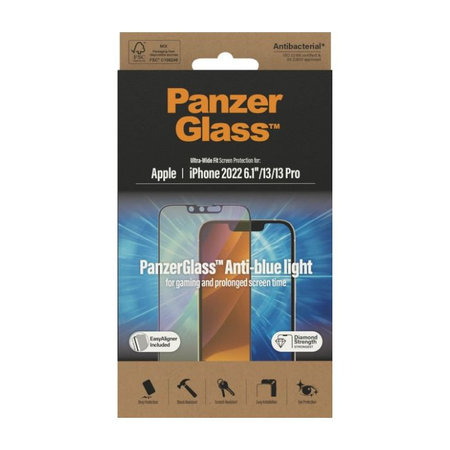 PanzerGlass - Geam Securizat UWF Anti-Bluelight AB pentru iPhone 13, 13 Pro, 14 & 16e