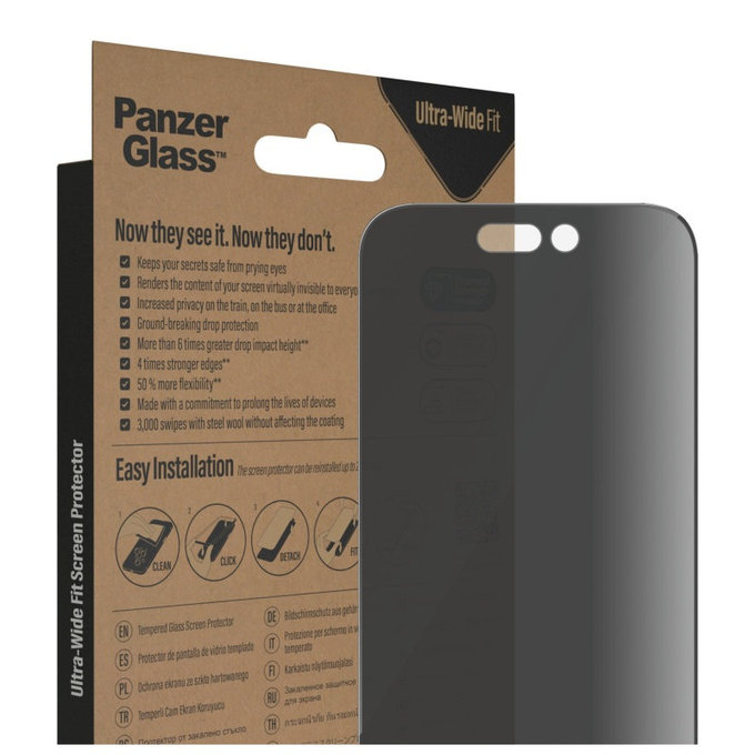 Sticlă securizată UWF Privacy AB cu aplicator pentru iPhone 14 Pro, Negru, PanzerGlass