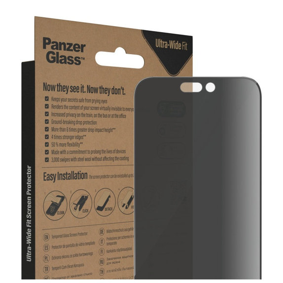 Sticlă securizată UWF Privacy AB cu aplicator pentru iPhone 14 Pro Max, Negru, PanzerGlass