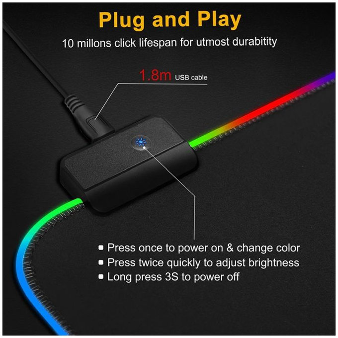 FixPremium - Pad pentru mouse si tastatura cu RGB iluminare de fundal, 90x40cm, negru