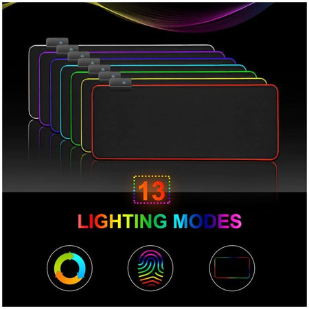 FixPremium - Pad pentru mouse si tastatura cu RGB iluminare de fundal, 90x40cm, negru