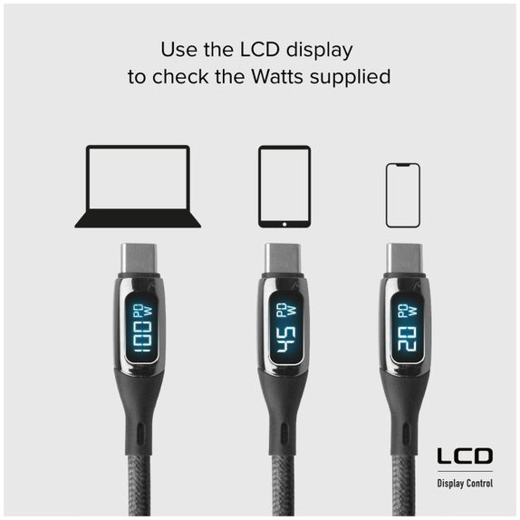 SBS - USB-C / USB-C Cablu cu LCD & PowerDelivery 100W (1m), negru