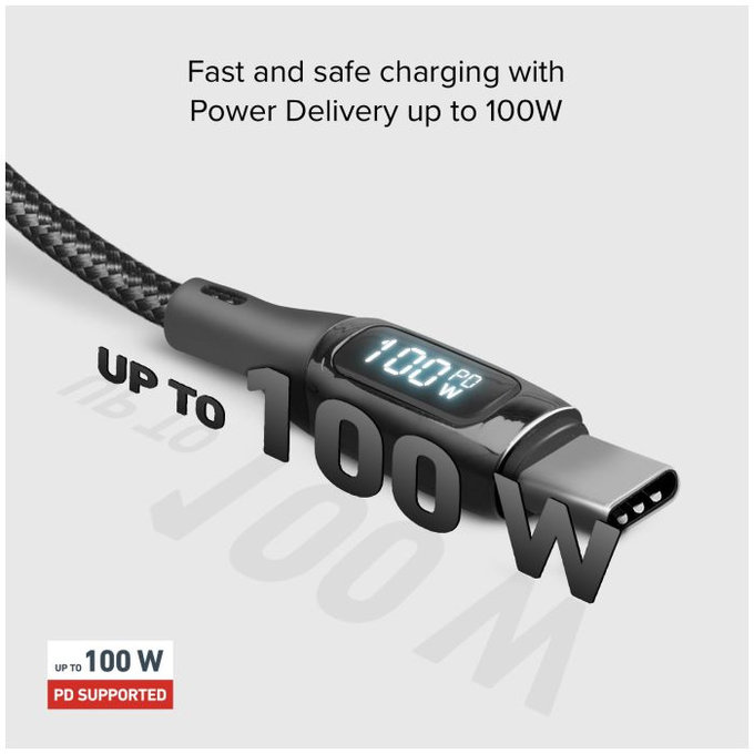 SBS - USB-C / USB-C Cablu cu LCD & PowerDelivery 100W (1m), negru