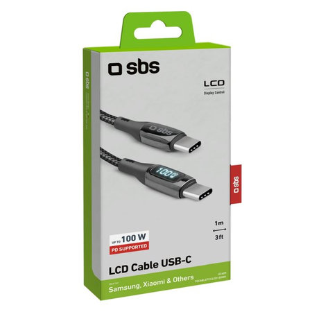 SBS - USB-C / USB-C Cablu cu LCD & PowerDelivery 100W (1m), negru