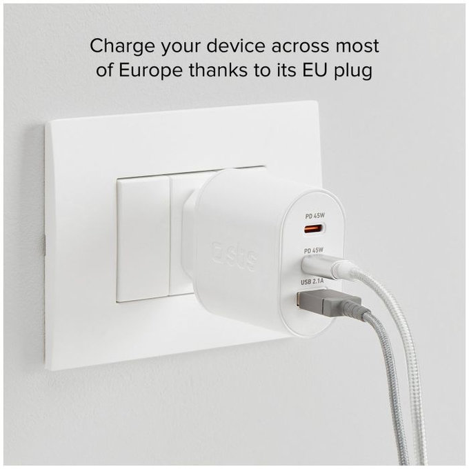 SBS - 45W Adaptor de încărcare USB, 2x USB-C, PowerDelivery, alb