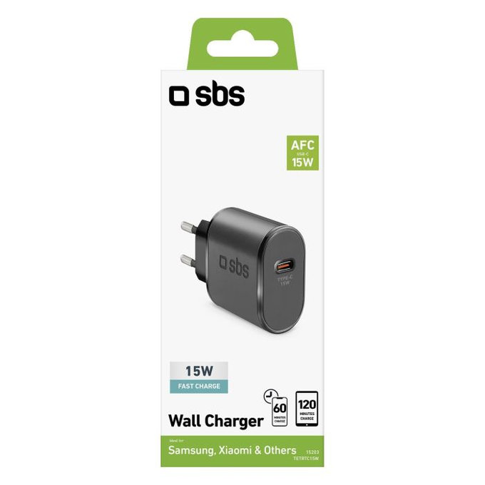 SBS - 15W Adaptor de încărcare USB-C, negru