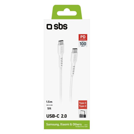 SBS - USB-C / USB-C Cablu cu PowerDelivery 100W (1,5m), alb