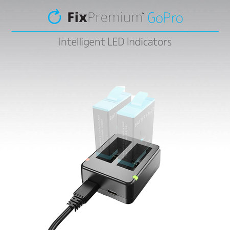FixPremium - Sta?ie de încărcare pentru 2 GoPro baterii (Hero (2018)/Hero 5/Hero 6/Hero 7/Hero 8), negru