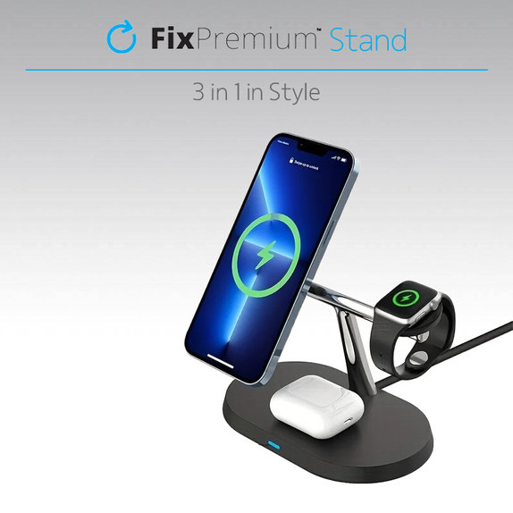 FixPremium - MagSafe Stand 3v1 pentru iPhone, Apple Watch & AirPods, negru