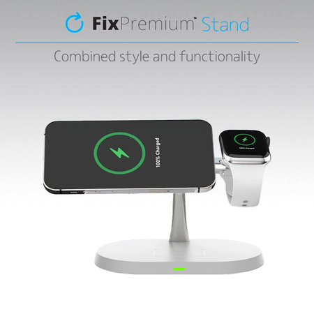 FixPremium - MagSafe Stand 3v1 pentru iPhone, Apple Watch & AirPods, alb
