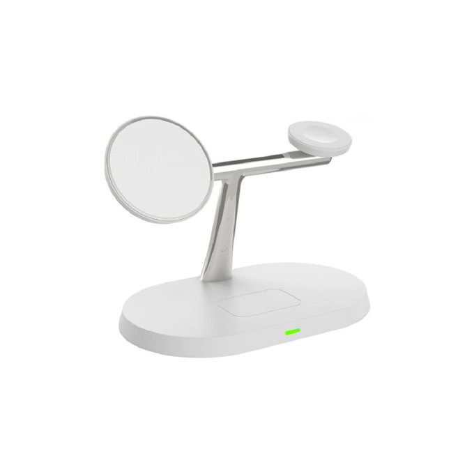FixPremium - MagSafe Stand 3v1 pentru iPhone, Apple Watch & AirPods, alb