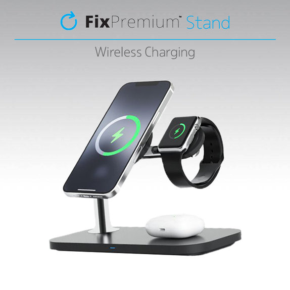 FixPremium - MagSafe Stand 3v1 pentru iPhone, Apple Watch & AirPods, negru