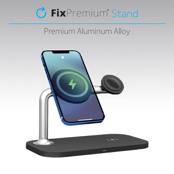 FixPremium - MagSafe Stand 3v1 pentru iPhone, Apple Watch & AirPods, alb
