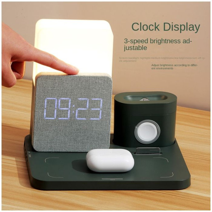 FixPremium - Stand cu o lampă 3in1 pentru iPhone, Apple Watch & AirPods, negru