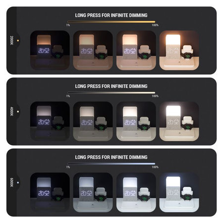 FixPremium - Stand cu o lampă 3in1 pentru iPhone, Apple Watch & AirPods, negru