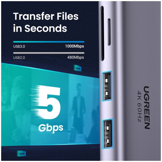 UGREEN - USB-C Hub 6in1, gri