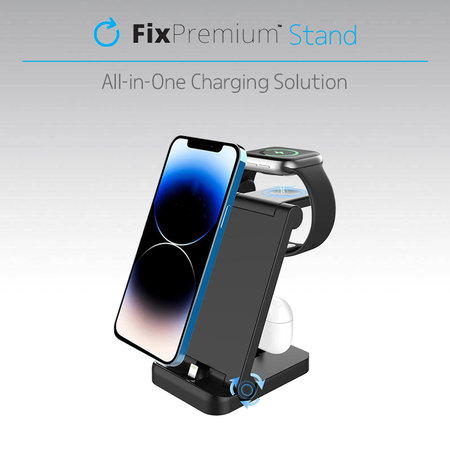 FixPremium - Pliere 3in1 Stand pentru iPhone, Apple Watch & AirPods, negru