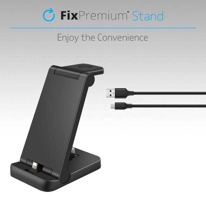 FixPremium - Pliere 3in1 Stand pentru iPhone, Apple Watch & AirPods, negru