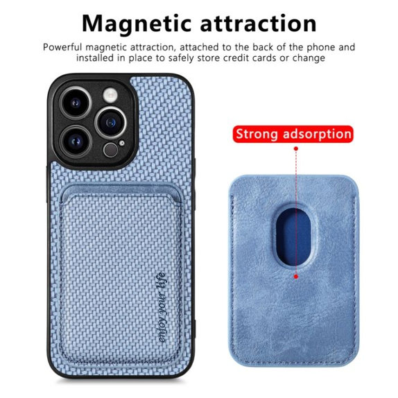 FixPremium - Caz Carbon cu MagSafe Wallet pentru iPhone 13 mini, negru