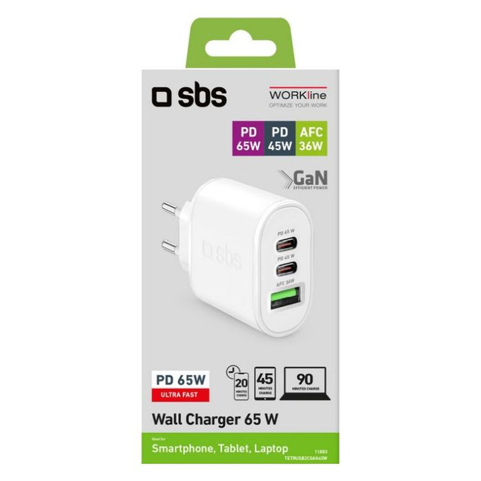 SBS - 65W Adaptor de încărcare USB (36W), 2x USB-C (65W, 45W), PowerDelivery, alb