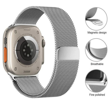 FixPremium - Curea Milanese Loop pentru Apple Watch (42, 44, 45 & 49mm), argint