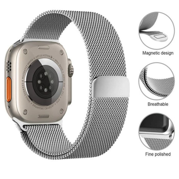 FixPremium - Curea Milanese Loop pentru Apple Watch (38, 40 & 41mm), argint
