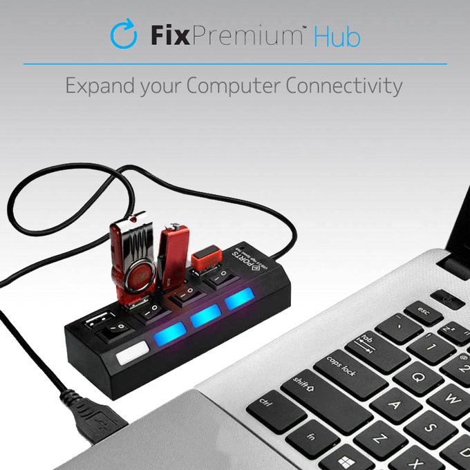 FixPremium - Hub USB cu comutator pentru 7 USB, negru