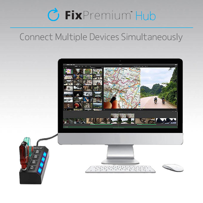 FixPremium - Hub USB cu comutator pentru 7 USB, negru