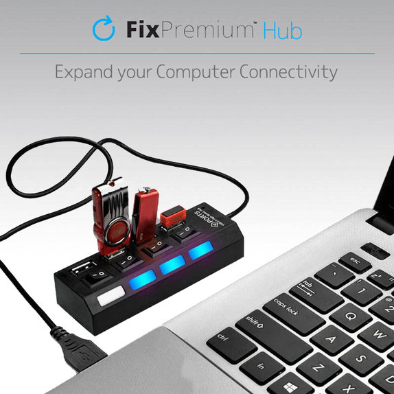 FixPremium - Hub USB cu comutator pentru 4 USB, negru