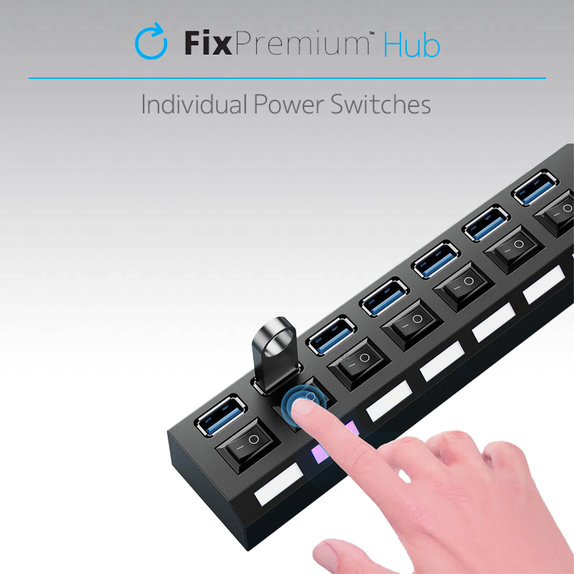 FixPremium - Hub USB cu comutator pentru 4 USB, negru